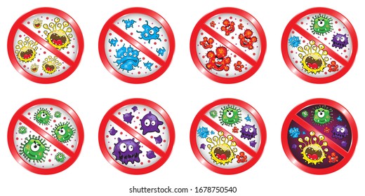 Stop viruses and bad bacterias or germs prohobition sign.