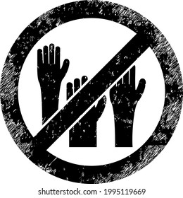 Stop voting hands icon with grunge style. Isolated vector stop voting hands icon image with corroded rubber texture on a white background.