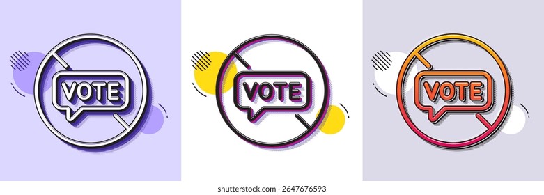Ícone de linha de interrupção de votação. Padrão pontilhado de meio-tom. Ícone de gradiente com sombra de grão. Não vote, assine. Nenhum símbolo de eleição pública. Ícone de interrupção de votação da linha. Vários desenhos. Vetor