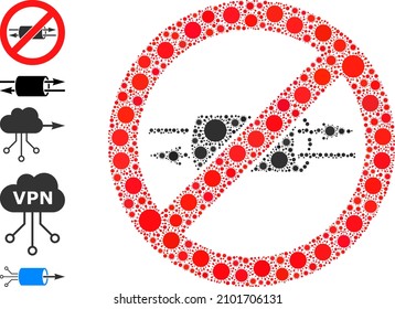 Stop VPN mosaic icon. Vector collage is designed from random virus cell items. Virus collage stop VPN icon, and bonus icons. Stop VPN mosaic for pandemic templates.