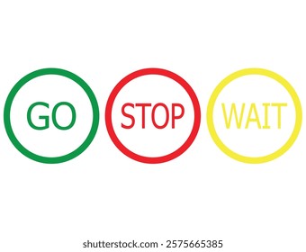  Stop, wait and go, bring symbol set in red, yellow and green color. Collection traffic signs icon. Sign, stop, go and wait isolated set. Road sign icon. Vector illustration.