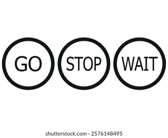  Stop, wait and go, bring symbol set in red, yellow and green color. Collection traffic signs icon. Sign, stop, go and wait isolated set. Road sign icon. Vector illustration.