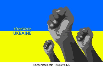 Stop War Banner text with Ukraine flag. International protest, Stop the war against Ukraine. Vector illustration.