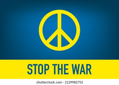 Stop the war - Banner in Ukrainian flag colors with peace sign