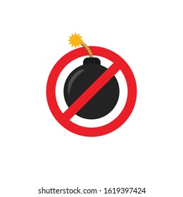 Stop war bomb vector illustration, bomb and stop sign on white background flat design vector illustration