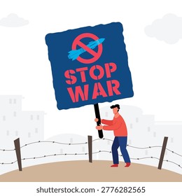 Stop war campaign lllustration, peace campaign design, no war protest with board 