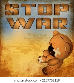 Stop War card, teddy bear stops a military . vector illustration
