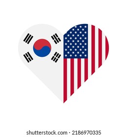 stop war concept. heart shape icon with south korean and united states of america flags. vector illustration isolated on white background