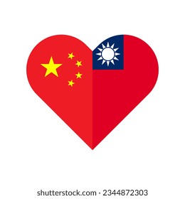 stop war concept. heart shape icon of china and taiwan flags. vector illustration isolated on white background