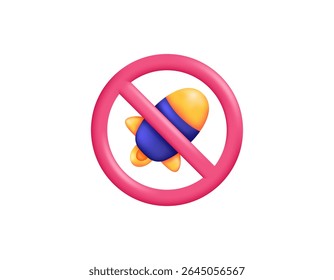 stop war concept. refusal to war. prohibition to fire missiles. illustration of prohibition symbol with rocket or missile. symbol or icon. minimalist 3d style design. design asset elements