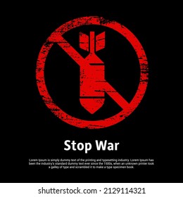 Stop war designs with missile bomb isolated on black background.
No more war sign concept icon. Stop war background illustration