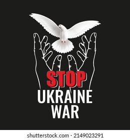 Stop the war. Flying dove of peace. White dove. Hands release the white dove of peace. No war in Ukraine.