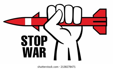 Basta de guerra. La mano sostiene el cohete