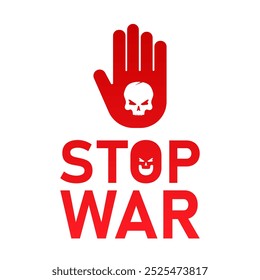 Stop War Stop signo de la mano con la ilustración del cráneo Vector