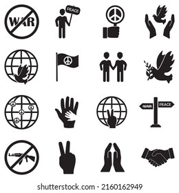 Stop The War Icons. Black Flat Design. Vector Illustration.