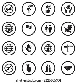 Stop The War Icons. Black Flat Design In Circle. Vector Illustration.