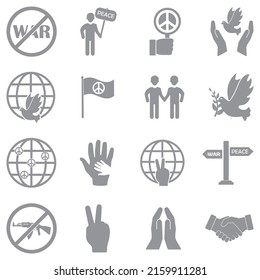 Stop The War Icons. Gray Flat Design. Vector Illustration.