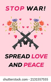 detengan el diseño de ilustraciones de guerra con armas dispara flores y forma de amor. diseño vectorial