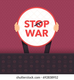 Stop War Illustration, Hand Hold Signboard Design