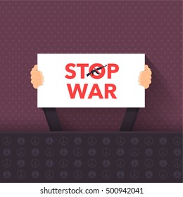 Stop War Illustration, Hands Hold Signboard Design