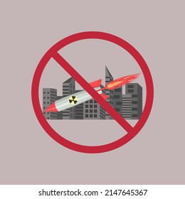 paren la ilustración de la guerra, bomba nuclear en el diseño plano de la ciudad vector simple