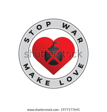 Stop War Make Love vector illustration isolated on white color background with Black Boom Ball and Red Heart shape design element.