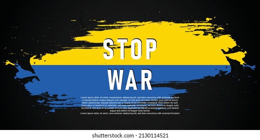 Detener el mensaje de guerra con el fondo de la bandera nacional de Ucrania en un archivo de tipo grunge y vector