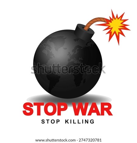 Stop War Message with Earth Shaped Bomb Illustration