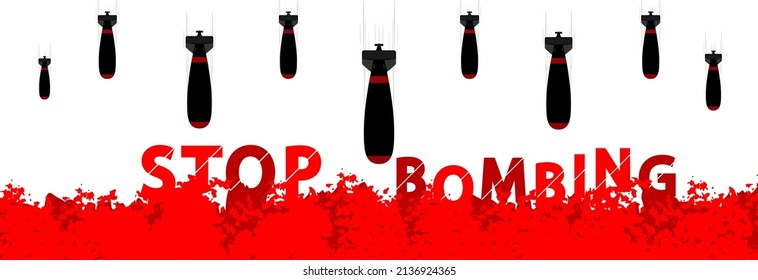 Stoppt den Krieg mit Raketenbomben. Illustration von Bombardements und roter Flamme. 