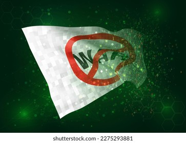 Stop war, on vector 3d flag on green background with polygons and data numbers