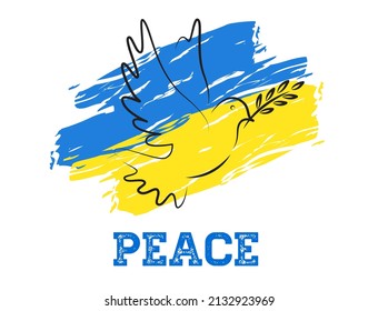 Stop War, peace, pigeon sign, pray for Ukraine, Ukraine flag concept vector illustration