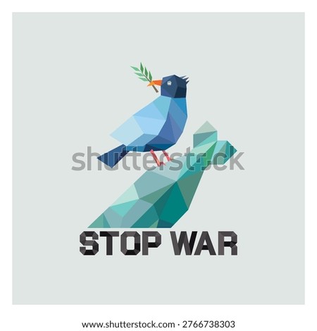 STOP WAR polygon signage isolated on gray background graphic illustration.