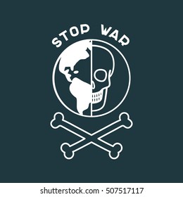 Stop War Poster with Skull and the Globe. Vector flat design