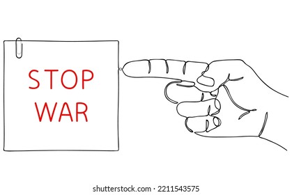 STOP WAR. Protest message on paper - No War, Stop Military Operations, World Peace. Editable hand drawn contour. Sketch in minimalist style. Vector
