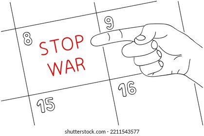 STOP WAR. Protest message on paper - No War, Stop Military Operations, World Peace. Editable hand drawn contour. Sketch in minimalist style. Vector