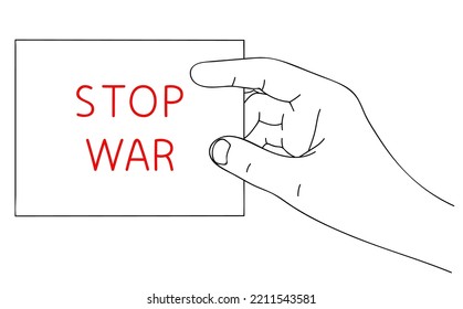 STOP WAR. Protest message on paper - No War, Stop Military Operations, World Peace. Editable hand drawn contour. Sketch in minimalist style. Vector