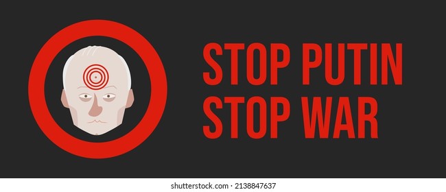 Stop war putin concept, banner. Red crossed Putin's face on black background. Vector Illustration in flat style