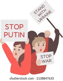 Stop war putin concept, people protesting, crowd chanting. Call for peace vector illustration in flat style
