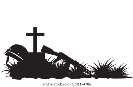 Stop War Save Life,soldier gun and helmet vector. Grave of a fallen soldier,Death of the military.