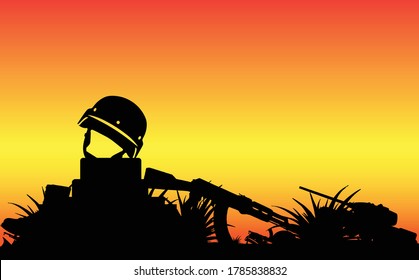 Stop War  Save Life,soldier gun and helmet vector.Grave of a fallen soldier,Death of the military.
