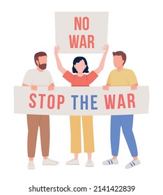 Stop war semi flat color vector characters. Posing figures. Full body people on white. Stop violent actions simple cartoon style illustration for web graphic design and animation. Bebas Neue font used