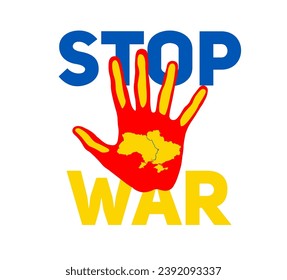Stop war sign on hand icon with ukraine map