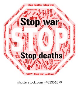 Stop war sign. Word cloud. Social concept. Vector illustration.