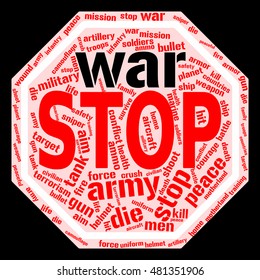 Stop war sign. Word cloud. Social concept. Vector illustration.
