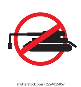 Stoppsymbol des Krieges mit zerbrochenen Panzern und AK 24