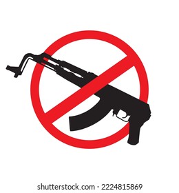stop war symbol with broken tanks and AK 24