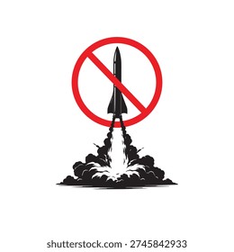 Stop war symbol with crossed out missile conveys antiwar message for peaceful designs, ideal for peace campaigns and activism materials.