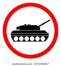 Stop the WAR. Tank in red circle. Anti-war signs. Vector illustration isolated on green background.