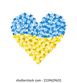 Stop the war template blue and yellow flag of Ukraine in the form of a silhouette of a heart with flowers

