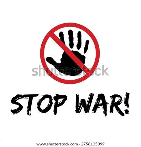 stop war text and vector Peace symbol with white background.